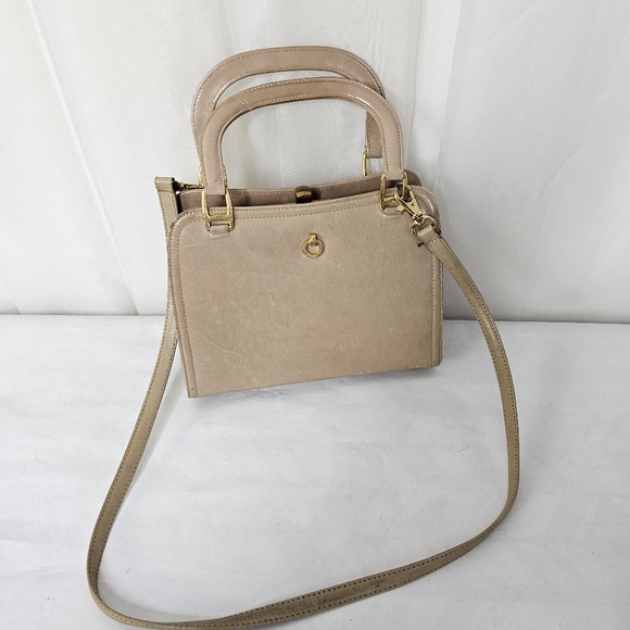 Vintage J. Miller Handbag Beige Leather Top Handle - Picture 1 of 10
